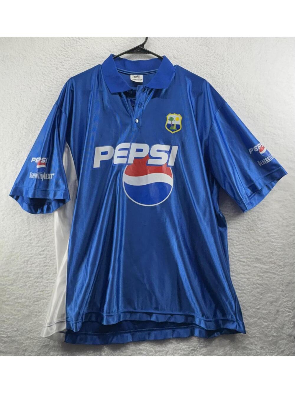 Vintage 1998 West Indies Cricket Polo Shiny Rare Pepsi Generation Next Large